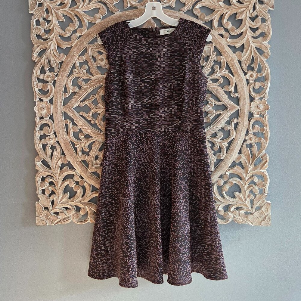 MM Lafleur Dress Size 6  jacquard Textured Toi Black Purple Fit & Flare Career